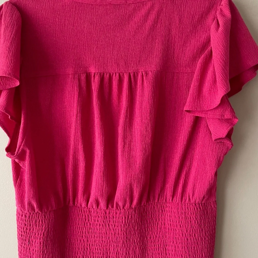 NWT Anthropologie x Maeve short-sleeve v-neck fitted waist top in hot pink XL - Picture 5 of 6